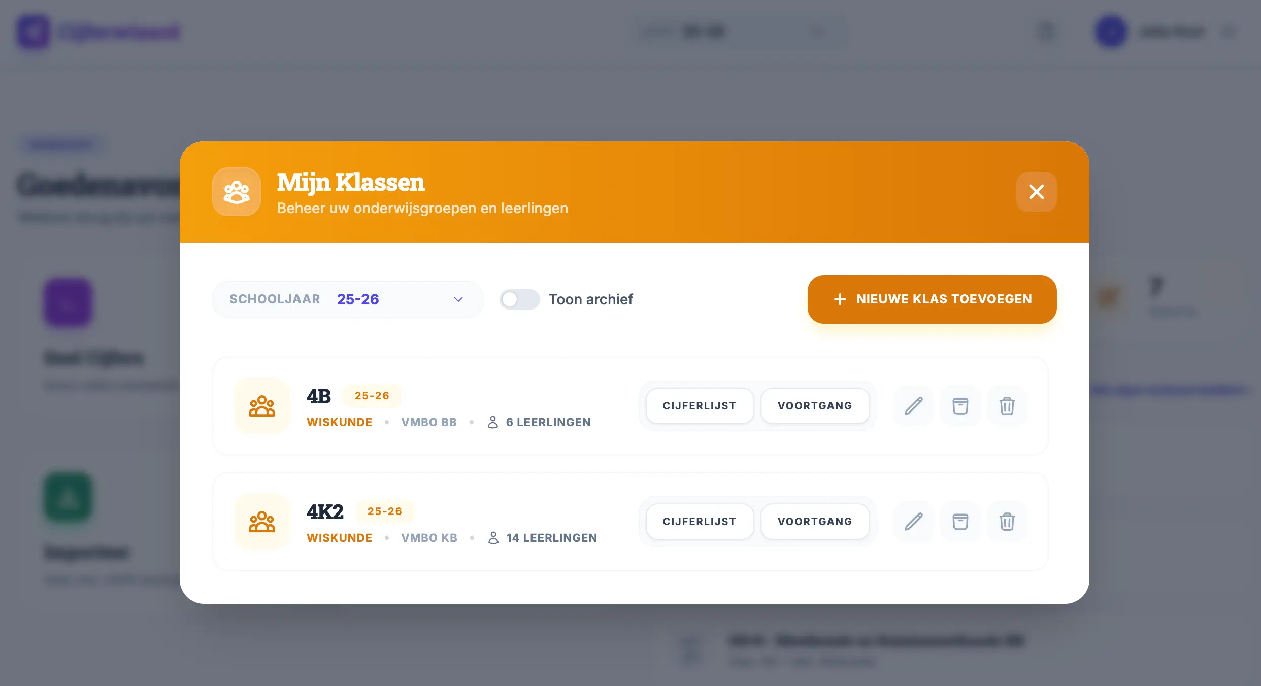 Klassenbeheer v4 Dashboard