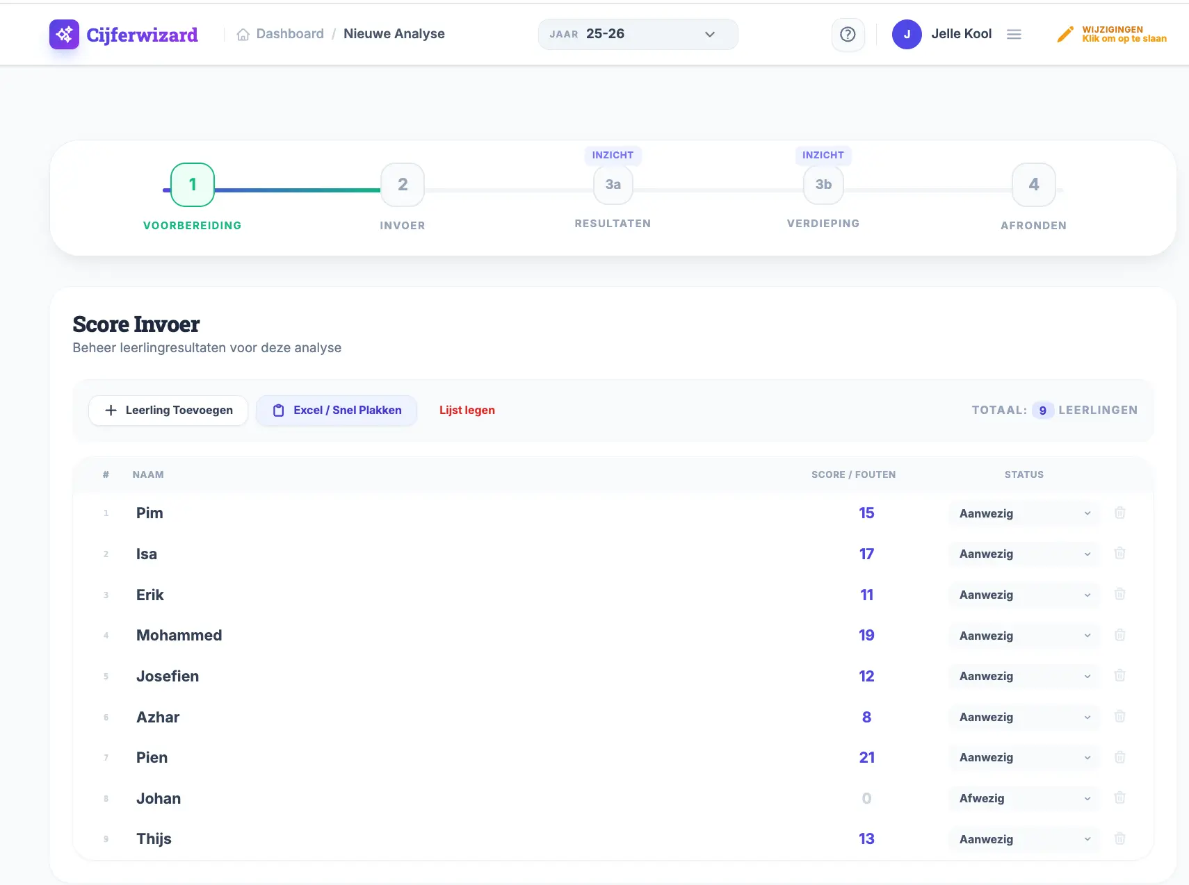 Stap 2: Punten en scores van leerlingen invoeren in het digitale dashboard